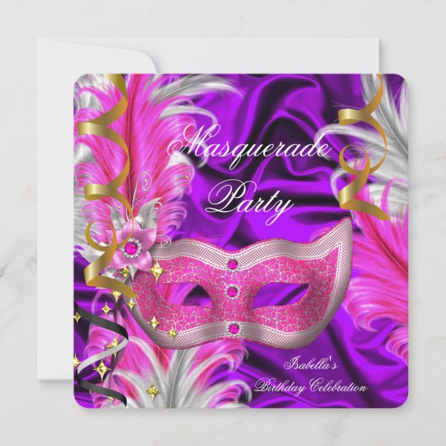 Invitación Fiesta de Disfraces Fiesta de Cumpleaños Morado Ro (Anverso)