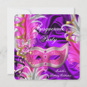Invitación Fiesta de Disfraces Fiesta de Cumpleaños Morado Ro