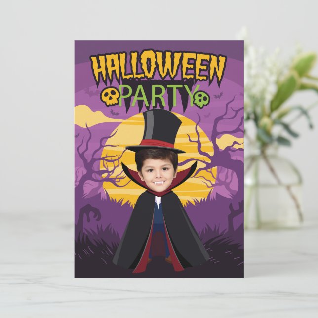 Invitación Fiesta de disfraces fotográficos personalizados ni (Anverso de pie)