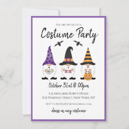 Invitación Fiesta de disfraces Halloween Gnomes Naranja púrpu