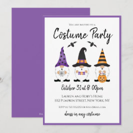 Invitación Fiesta de disfraces Halloween Gnomes Naranja púrpu