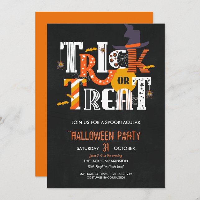 Invitación Fiesta de disfraces monstruosos de Halloween Trick (Anverso / Reverso)