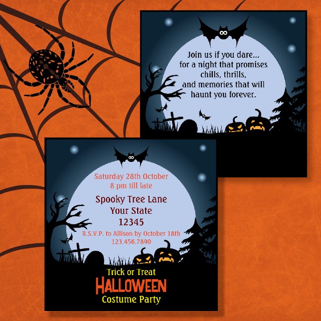 Invitación Fiesta de disfraces nocturnos de Halloween espeluz (Creepy Halloween Scene Costume Party Invitations)