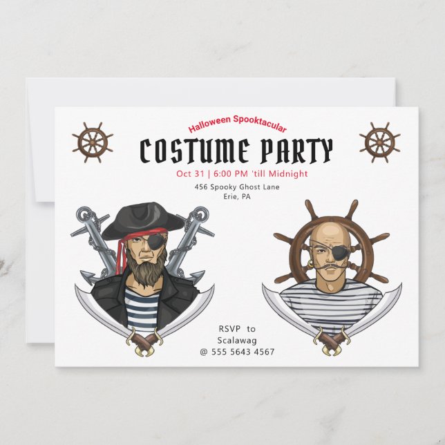 Invitación Fiesta de disfraces pirata de Halloween adulto (Anverso)