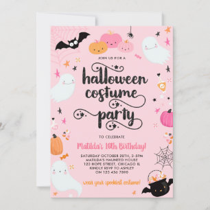 Invitación Fiesta de disfraces rosados de Halloween Chica esp