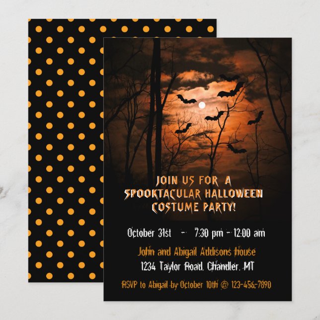 Invitación Fiesta de disfraces Spooktacular Full Moon Hallowe (Anverso / Reverso)