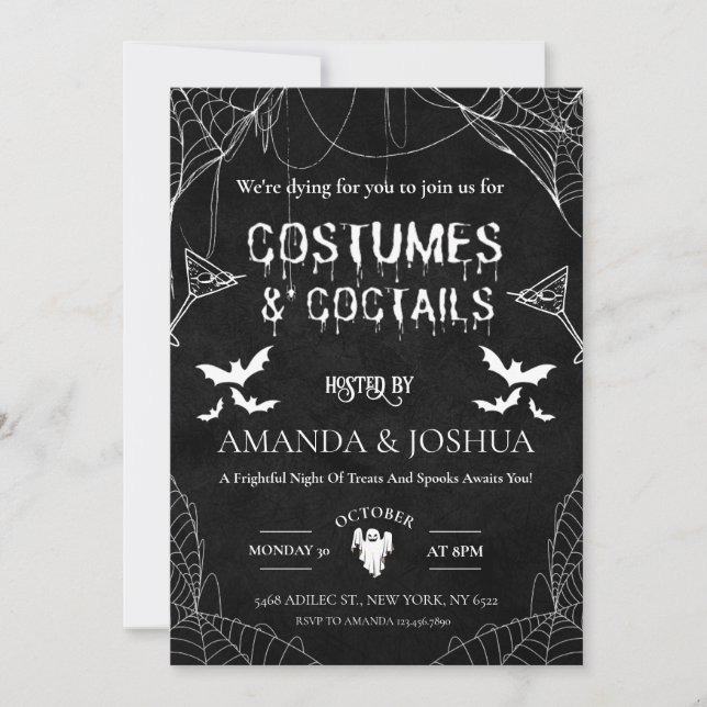 Invitación Fiesta de disfraces y cocteles de Halloween para a (Anverso)