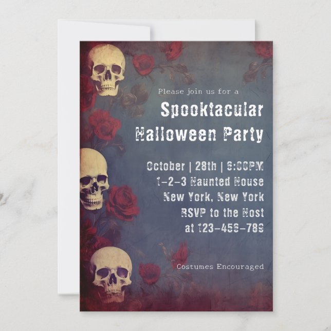 Invitación Fiesta de disfraces y Rosas adultos de Halloween (Anverso)