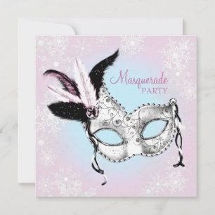 Invitación Fiesta de disfraz con copos de nieve azul teñido r