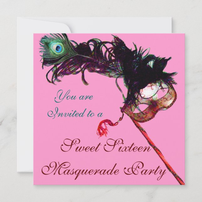 Invitación FIESTA DE DISFRAZ DE DIECISÉIS AÑOS Rosa Metálico  (Anverso)