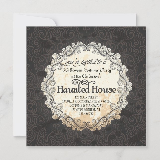 Invitación Fiesta de disfraz de Halloween en casa añeja (Anverso)