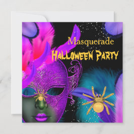 Invitación Fiesta de disfraz de Halloween Máscaras rosadas y 