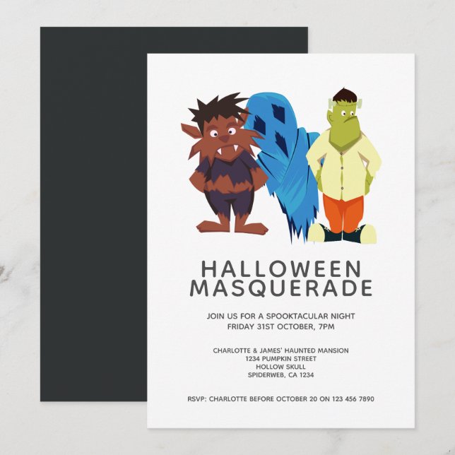 Invitación Fiesta de disfraz de Halloween personalizada (Anverso / Reverso)