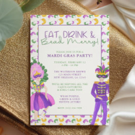 Invitación Fiesta de disfraz de Mardi Gras con acuarela