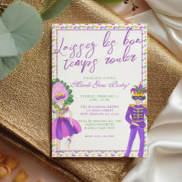 Invitación Fiesta de disfraz de Mardi Gras con acuarela