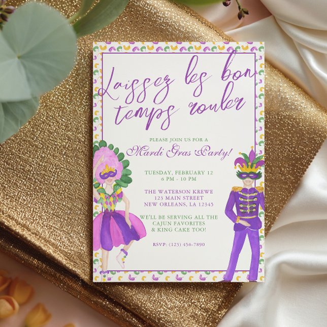 Invitación Fiesta de disfraz de Mardi Gras con acuarela (Subido por el creador)