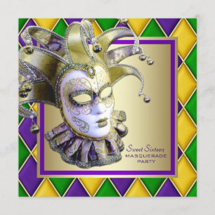 Invitación Fiesta de disfraz de Mardi Gras del arlequín