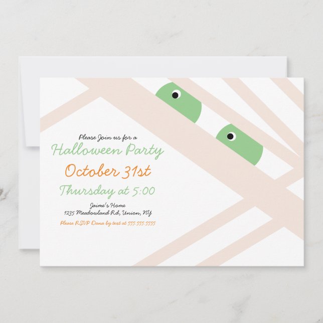 Invitación Fiesta de disfraz de momia de Halloween blanco (Anverso)