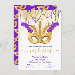 Invitación Fiesta de disfraz de oro de Mardi Gras
