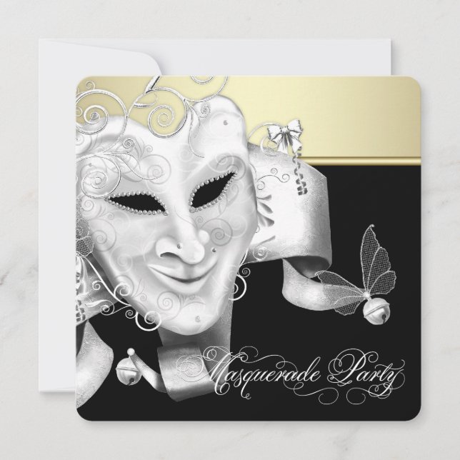 Invitación Fiesta de disfraz de oro negro (Anverso)