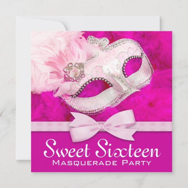 Invitación Fiesta de disfraz de rosa caliente Pretty (Anverso)