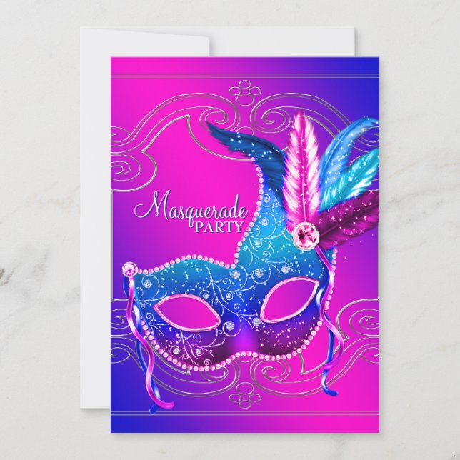 Invitación Fiesta de disfraz de rosa caliente púrpura (Anverso)