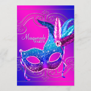 Invitación Fiesta de disfraz de rosa caliente púrpura
