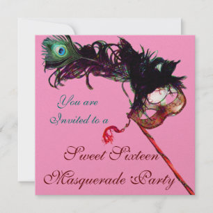 Invitación FIESTA DE DISFRAZ DE SWEET SIXTEEN Metálico Rosa y