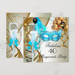 Invitación Fiesta de disfraz fabuloso azul turquesa dorado ne