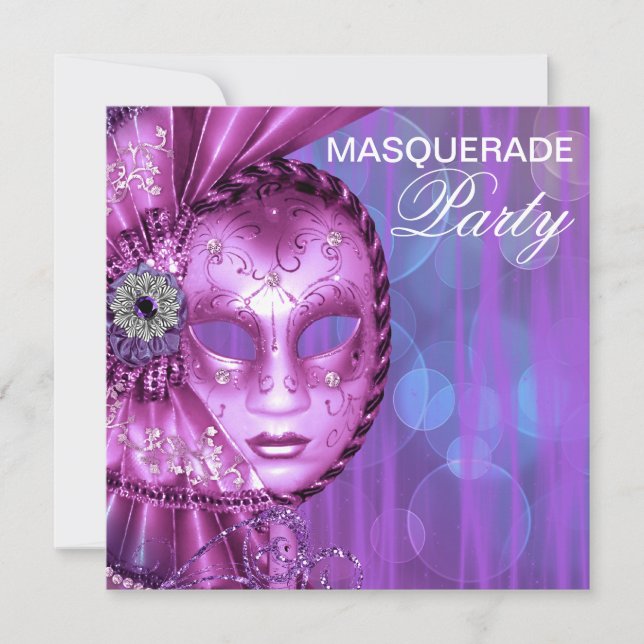 Invitación Fiesta de disfraz púrpura (Anverso)