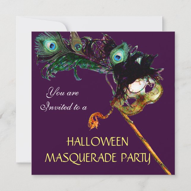 Invitación FIESTA DE DISFRAZES DE HALLOWEEN Morado negro azul (Anverso)