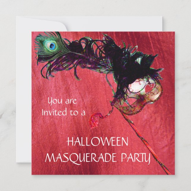 Invitación FIESTA DE DISFRAZES DE HALLOWEEN, seda roja amaril (Anverso)