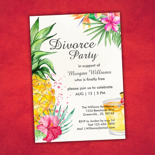 Invitación Fiesta de Divorcio con Cóctel de Verano Tropical (Subido por el creador)