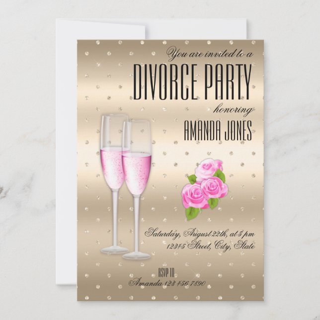 Invitación Fiesta de divorcio de champán elegante rosa dorado (Anverso)