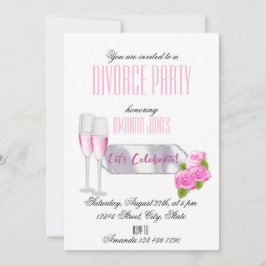 Invitación Fiesta de divorcio de champán elegante y rosa blan