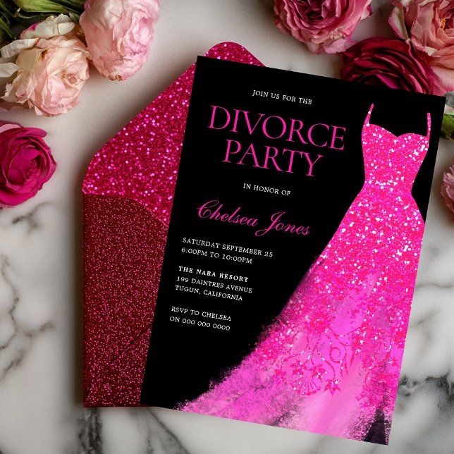 Invitación Fiesta de Divorcio de Vestido Rosado Caliente (Subido por el creador)