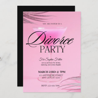Invitación Fiesta de Divorcio de Vidrio de Martini Rosa