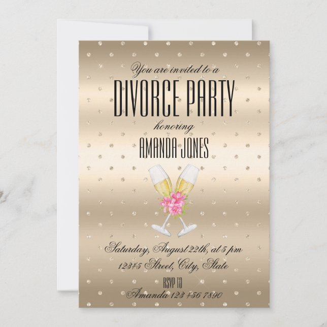 Invitación Fiesta de divorcio elegante champán dorado (Anverso)