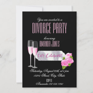 Invitación Fiesta de divorcio elegante rosa negro champán