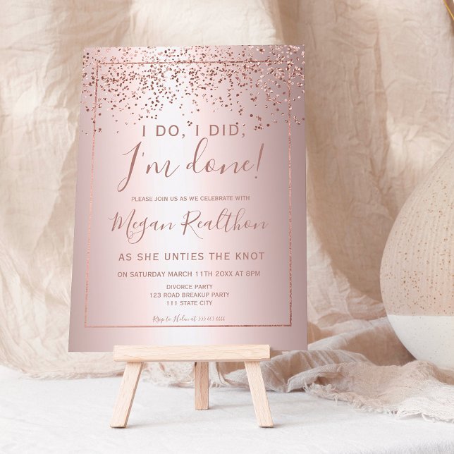 Invitación fiesta de divorcio metálico de confetti de oro Ros (Subido por el creador)