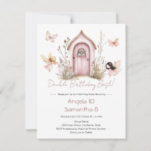 Invitación Fiesta de doble cumpleaños infantil de Hadas Rosas