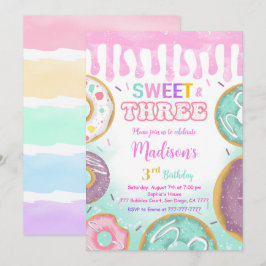 Invitación Fiesta de Donut Rosado en el tercer cumpleaños
