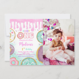 Invitación Fiesta de Donut verde de primer cumpleaños