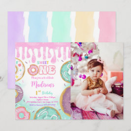 Invitación Fiesta de Donut verde de primer cumpleaños