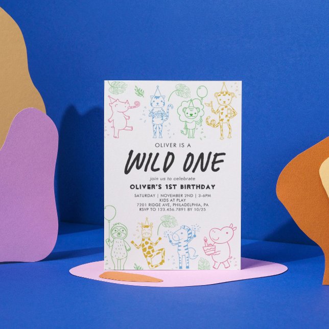 Invitación Fiesta de Doodle caprichoso Animales 1er cumpleaño (Subido por el creador)