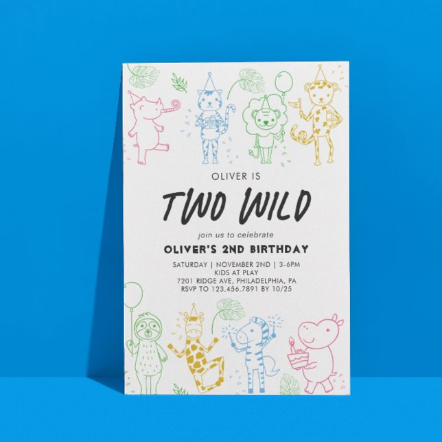 Invitación Fiesta de Doodle caprichoso Animales 2º cumpleaños (Subido por el creador)