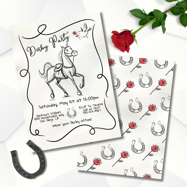 Invitación Fiesta de Doodle Moderno de Derby Racehorse dibuja (Subido por el creador)