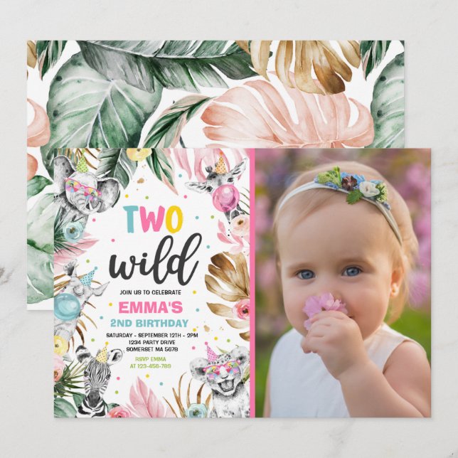 Invitación Fiesta de dos animales salvajes de la jungla de Sa (Anverso / Reverso)