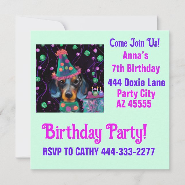 Invitación Fiesta de Doxie  (Anverso)