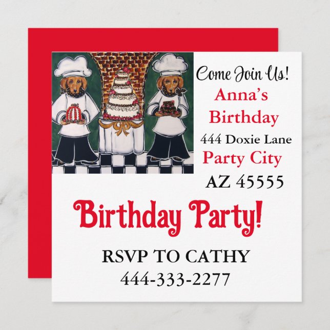 Invitación Fiesta de Doxie  (Anverso / Reverso)